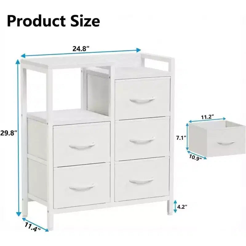 5-Drawer Cabinet with Open Shelf, Fabric Lateral Filing Cabinet for Office
