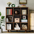 9-Tier Mid-Century Bookshelf, Crisscross Cube Storage with Anti-Tip Kit, Retro Organizer for Living Room, Home Office