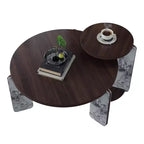 Set di Tavolini da Caffè Rotondi Ora Maison Modern con Gambe in Pietra Sinterizzata e Tavolino Laterale Abbinato, Nero
