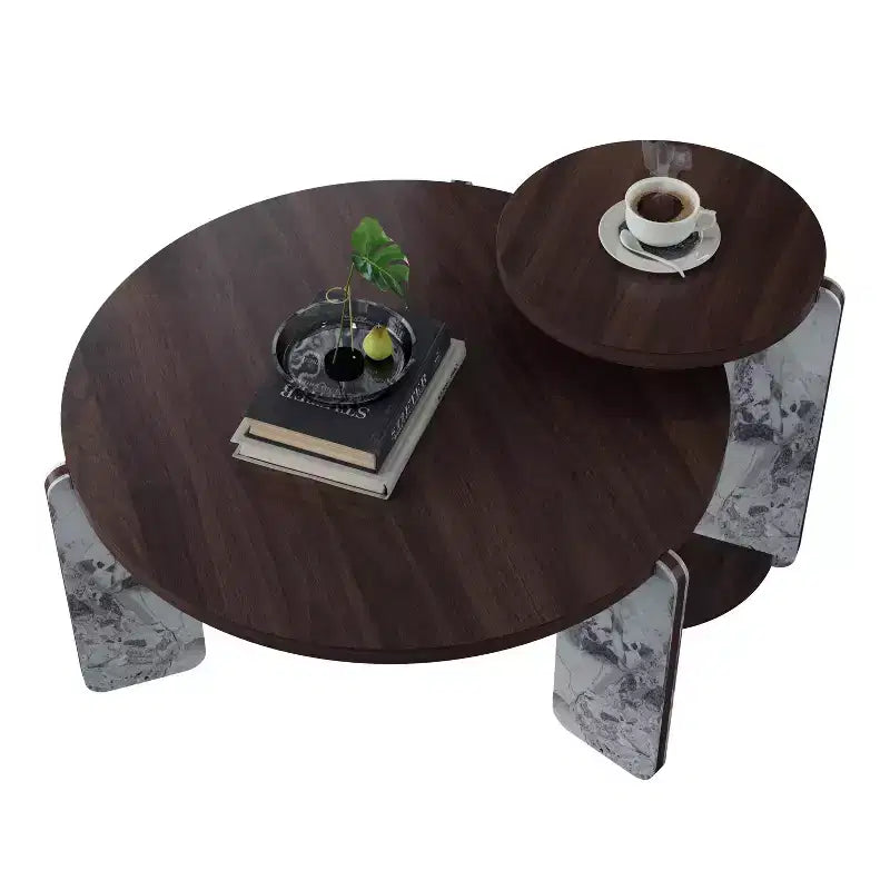 Set di Tavolini da Caffè Rotondi Ora Maison Modern con Gambe in Pietra Sinterizzata e Tavolino Laterale Abbinato, Nero