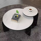 Set di Tavolini da Caffè Rotondi Ora Maison Modern con Gambe in Pietra Sinterizzata e Tavolino Laterale Abbinato, Nero