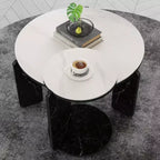 Set di Tavolini da Caffè Rotondi Ora Maison Modern con Gambe in Pietra Sinterizzata e Tavolino Laterale Abbinato, Nero