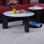 Set di Tavolini da Caffè Rotondi Ora Maison Modern con Gambe in Pietra Sinterizzata e Tavolino Laterale Abbinato, Nero