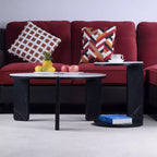 Set di Tavolini da Caffè Rotondi Ora Maison Modern con Gambe in Pietra Sinterizzata e Tavolino Laterale Abbinato, Nero