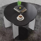 Set di Tavolini da Caffè Rotondi Ora Maison Modern con Gambe in Pietra Sinterizzata e Tavolino Laterale Abbinato, Nero
