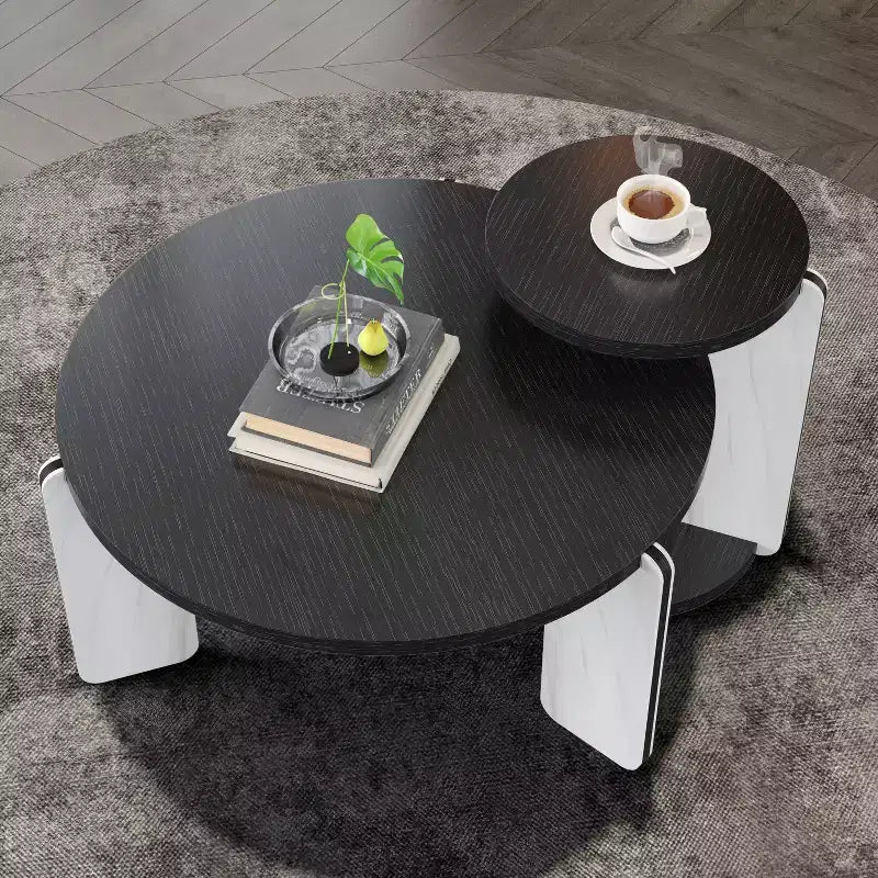 Set di Tavolini da Caffè Rotondi Ora Maison Modern con Gambe in Pietra Sinterizzata e Tavolino Laterale Abbinato, Nero