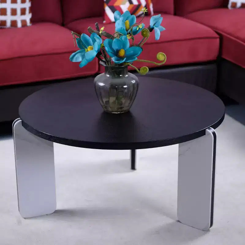 Set di Tavolini da Caffè Rotondi Ora Maison Modern con Gambe in Pietra Sinterizzata e Tavolino Laterale Abbinato, Nero