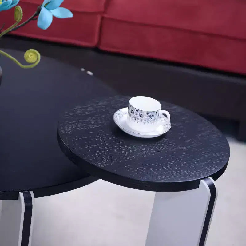 Set di Tavolini da Caffè Rotondi Ora Maison Modern con Gambe in Pietra Sinterizzata e Tavolino Laterale Abbinato, Nero