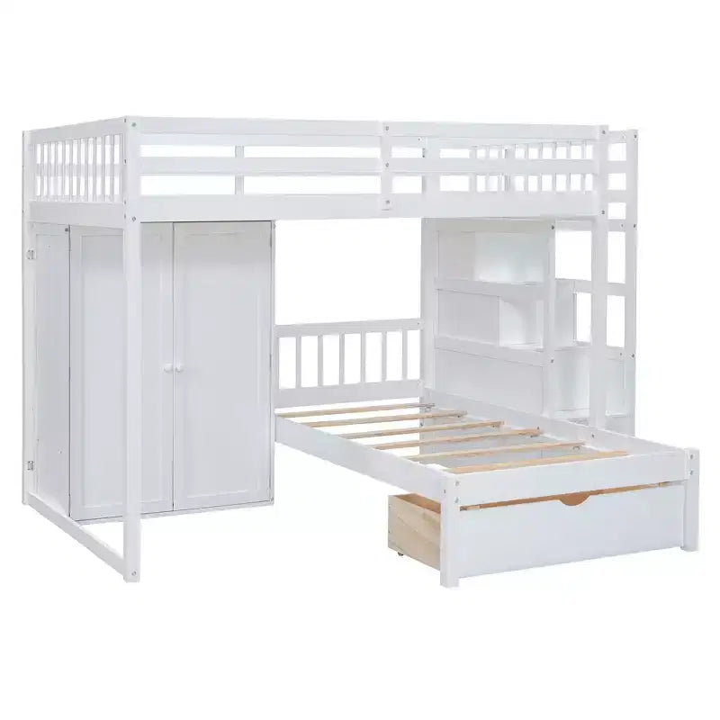 Luxystar Modern Full Over Twin Bunk Bed with Wardrobe and 5 Drawers