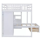 Luxystar Modern Full Over Twin Bunk Bed with Wardrobe and 5 Drawers