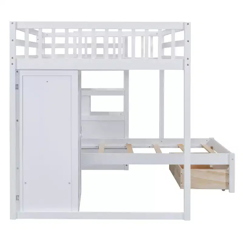 Luxystar Modern Full Over Twin Bunk Bed with Wardrobe and 5 Drawers