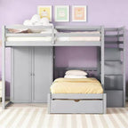 Luxystar Modern Full Over Twin Bunk Bed with Wardrobe and 5 Drawers