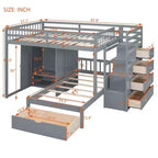 Luxystar Modern Full Over Twin Bunk Bed with Wardrobe and 5 Drawers