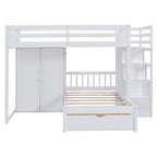 Luxystar Modern Full Over Twin Bunk Bed with Wardrobe and 5 Drawers