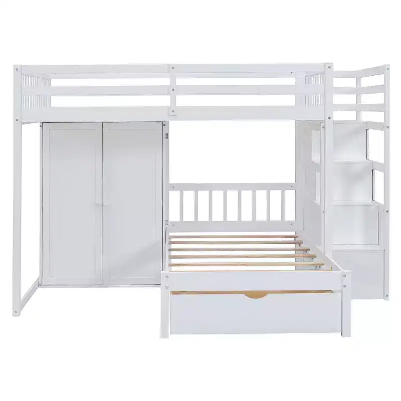 Luxystar Modern Full Over Twin Bunk Bed with Wardrobe and 5 Drawers