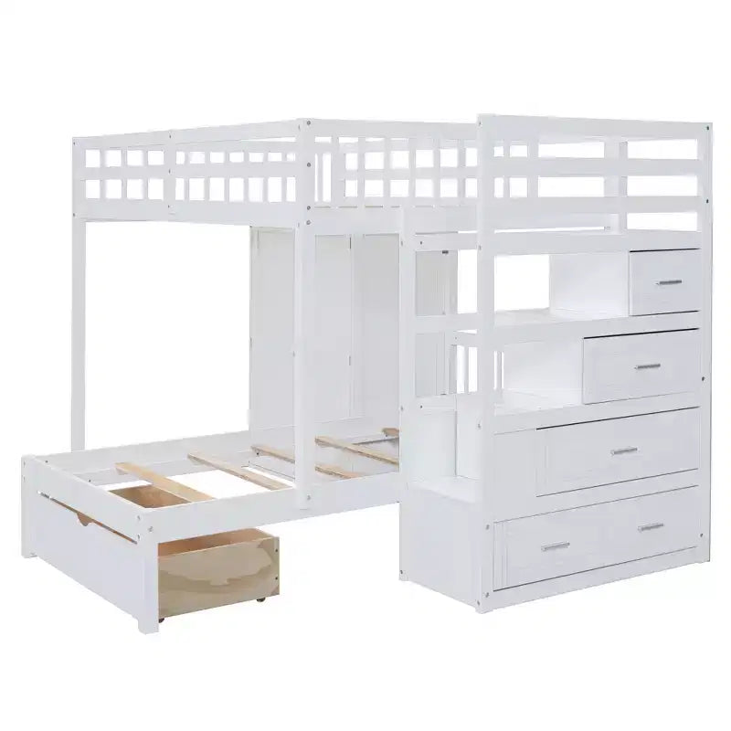 Luxystar Modern Full Over Twin Bunk Bed with Wardrobe and 5 Drawers