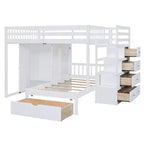 Luxystar Modern Full Over Twin Bunk Bed with Wardrobe and 5 Drawers