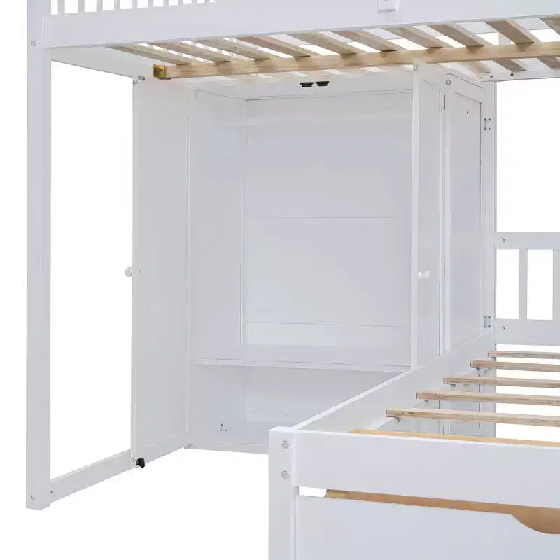 Luxystar Modern Full Over Twin Bunk Bed with Wardrobe and 5 Drawers