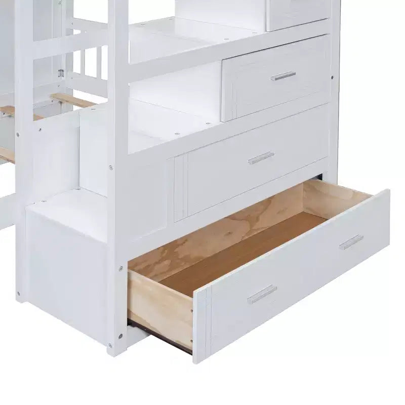 Luxystar Modern Full Over Twin Bunk Bed with Wardrobe and 5 Drawers