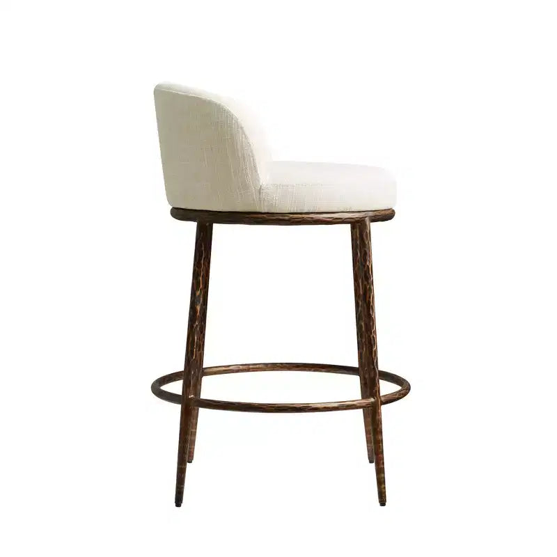 Set di 2 sgabelli da bar altezza bancone, sgabelli moderni imbottiti con gambe in ferro bronzo martellato, sedie Boucle per isola per sala da pranzo e bar