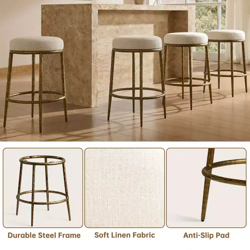Set di 2 sgabelli da bar altezza bancone, sgabelli moderni imbottiti con gambe in ferro bronzo martellato, sedie Boucle per isola per sala da pranzo e bar