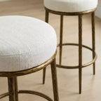 Set di 2 sgabelli da bar altezza bancone, sgabelli moderni imbottiti con gambe in ferro bronzo martellato, sedie Boucle per isola per sala da pranzo e bar
