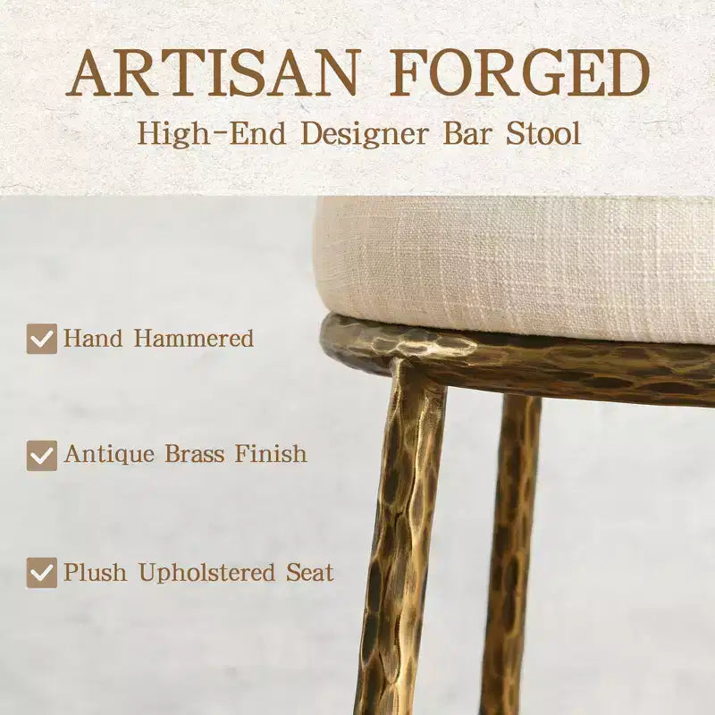 Set di 2 sgabelli da bar altezza bancone, sgabelli moderni imbottiti con gambe in ferro bronzo martellato, sedie Boucle per isola per sala da pranzo e bar