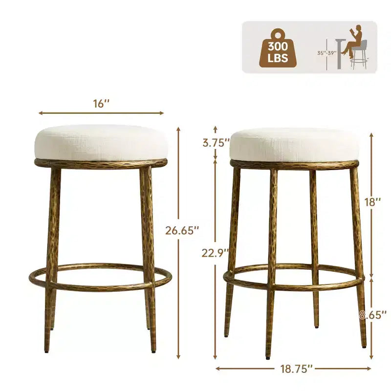 Set di 2 sgabelli da bar altezza bancone, sgabelli moderni imbottiti con gambe in ferro bronzo martellato, sedie Boucle per isola per sala da pranzo e bar