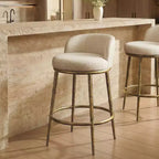 Set di 2 sgabelli da bar altezza bancone, sgabelli moderni imbottiti con gambe in ferro bronzo martellato, sedie Boucle per isola per sala da pranzo e bar