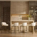 Set di 2 sgabelli da bar altezza bancone, sgabelli moderni imbottiti con gambe in ferro bronzo martellato, sedie Boucle per isola per sala da pranzo e bar