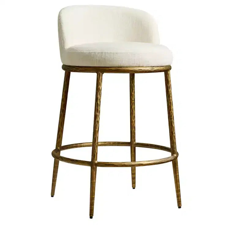 Set di 2 sgabelli da bar altezza bancone, sgabelli moderni imbottiti con gambe in ferro bronzo martellato, sedie Boucle per isola per sala da pranzo e bar