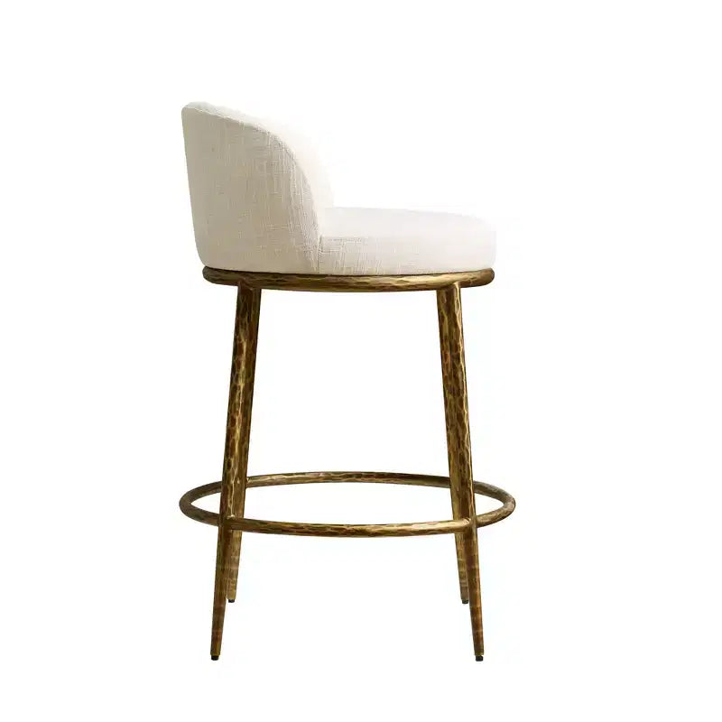 Set di 2 sgabelli da bar altezza bancone, sgabelli moderni imbottiti con gambe in ferro bronzo martellato, sedie Boucle per isola per sala da pranzo e bar
