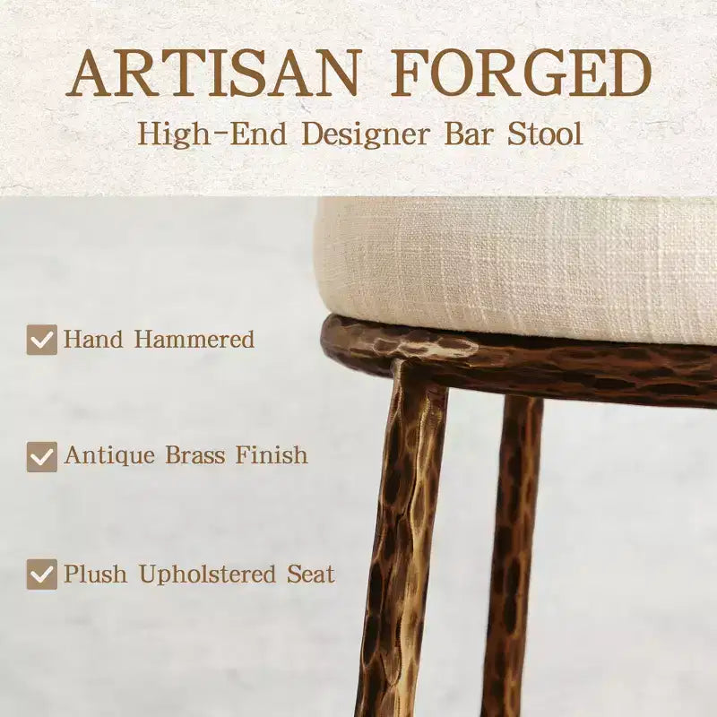 Set di 2 sgabelli da bar altezza bancone, sgabelli moderni imbottiti con gambe in ferro bronzo martellato, sedie Boucle per isola per sala da pranzo e bar