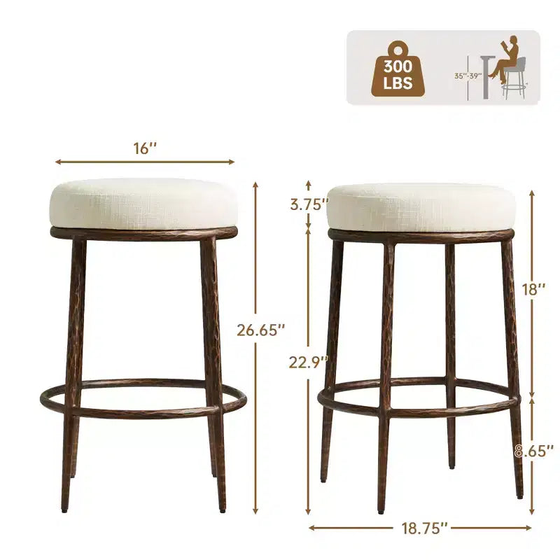 Set di 2 sgabelli da bar altezza bancone, sgabelli moderni imbottiti con gambe in ferro bronzo martellato, sedie Boucle per isola per sala da pranzo e bar