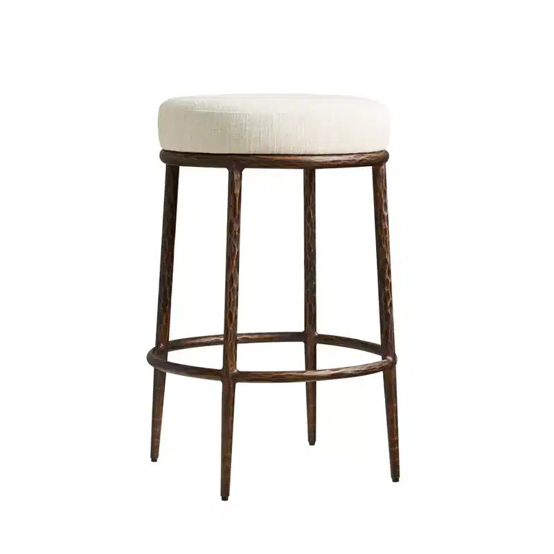 Set di 2 sgabelli da bar altezza bancone, sgabelli moderni imbottiti con gambe in ferro bronzo martellato, sedie Boucle per isola per sala da pranzo e bar