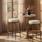 Counter Height Bar Stools Set of 2, Modern Upholstered Counter Stools with Hammered Bronze Iron Legs, Boucle Island Chairs for Dining Room and Bar