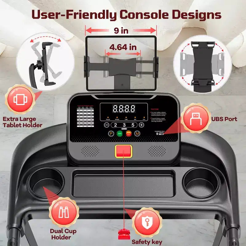 Famistar 3.5HP Folding Treadmill with Smart Apps, LED Display and Bluetooth Speakers, Black