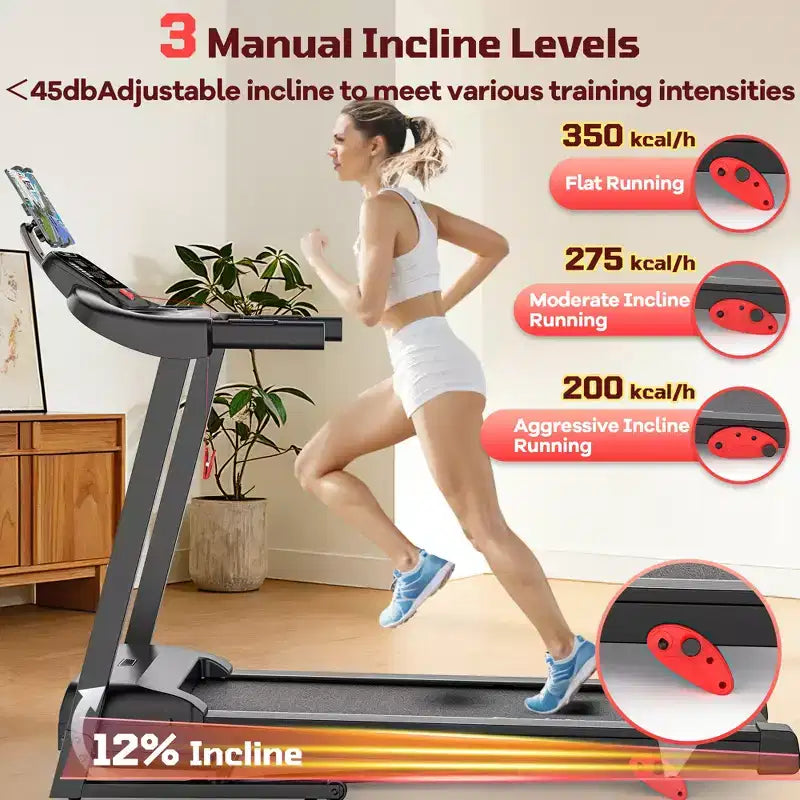 Famistar 3.5HP Folding Treadmill with Smart Apps, LED Display and Bluetooth Speakers, Black