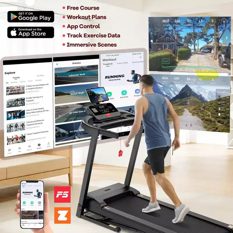 Famistar 3.5HP Folding Treadmill with Smart Apps, LED Display and Bluetooth Speakers, Black