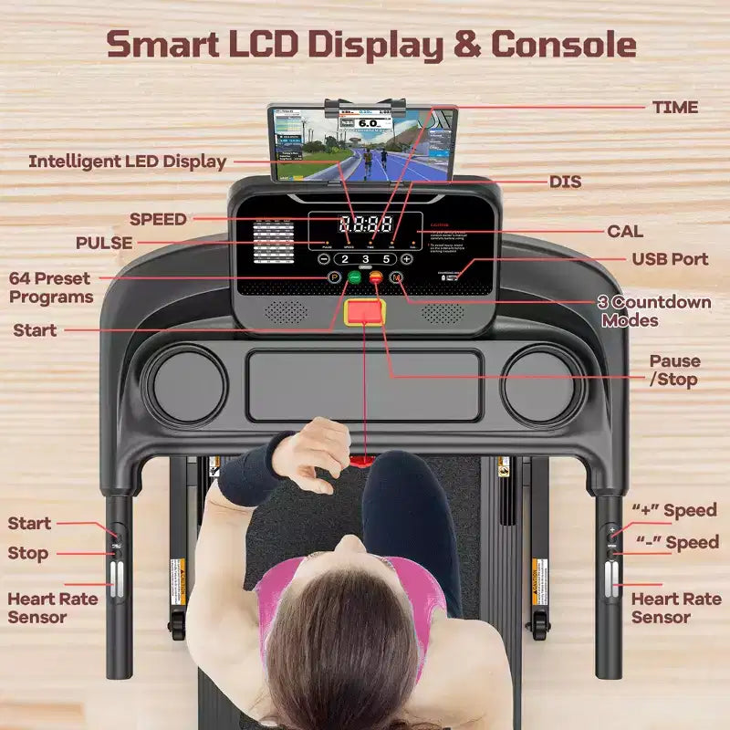 Famistar 3.5HP Folding Treadmill with Smart Apps, LED Display and Bluetooth Speakers, Black