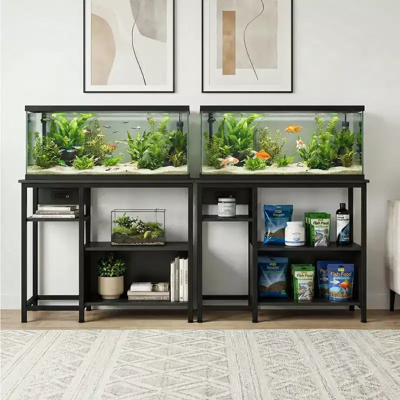 Supporto Garvee per Acquario con Armadietto - Supporto per Acquario da 40-50 Galloni con Prese di Corrente, Struttura Robusta in Metallo e Legno, Ripiani Aperti