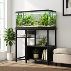Supporto Garvee per Acquario con Armadietto - Supporto per Acquario da 40-50 Galloni con Prese di Corrente, Struttura Robusta in Metallo e Legno, Ripiani Aperti