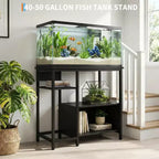 Supporto Garvee per Acquario con Armadietto - Supporto per Acquario da 40-50 Galloni con Prese di Corrente, Struttura Robusta in Metallo e Legno, Ripiani Aperti