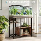 Supporto Garvee per Acquario con Armadietto - Supporto per Acquario da 40-50 Galloni con Prese di Corrente, Struttura Robusta in Metallo e Legno, Ripiani Aperti