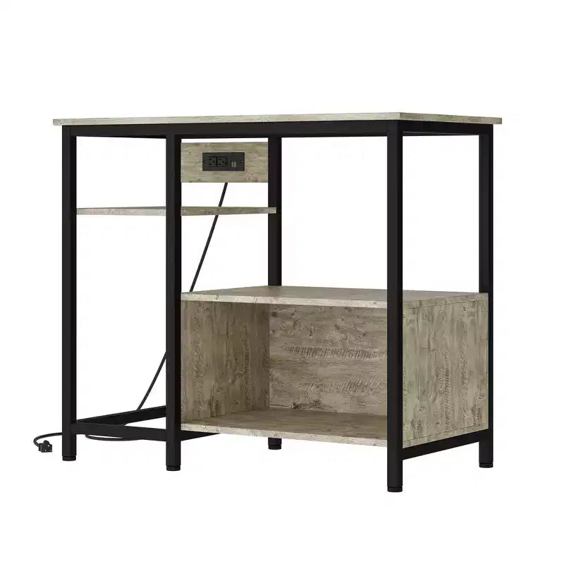 Garvee Fish Tank Stand with Cabinet - 40-50 Gallon Aquarium Stand with Power Outlets, Heavy Duty Metal and Wood Construction, Open Storage Shelves