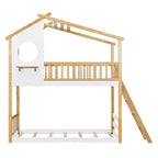 Bellemave Letto a castello per bambini Twin Over Twin con tetto e finestra, letto a castello in legno per bambini con scaletta e sponde, struttura in pino massiccio, naturale