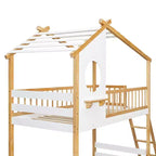 Bellemave Letto a castello per bambini Twin Over Twin con tetto e finestra, letto a castello in legno per bambini con scaletta e sponde, struttura in pino massiccio, naturale