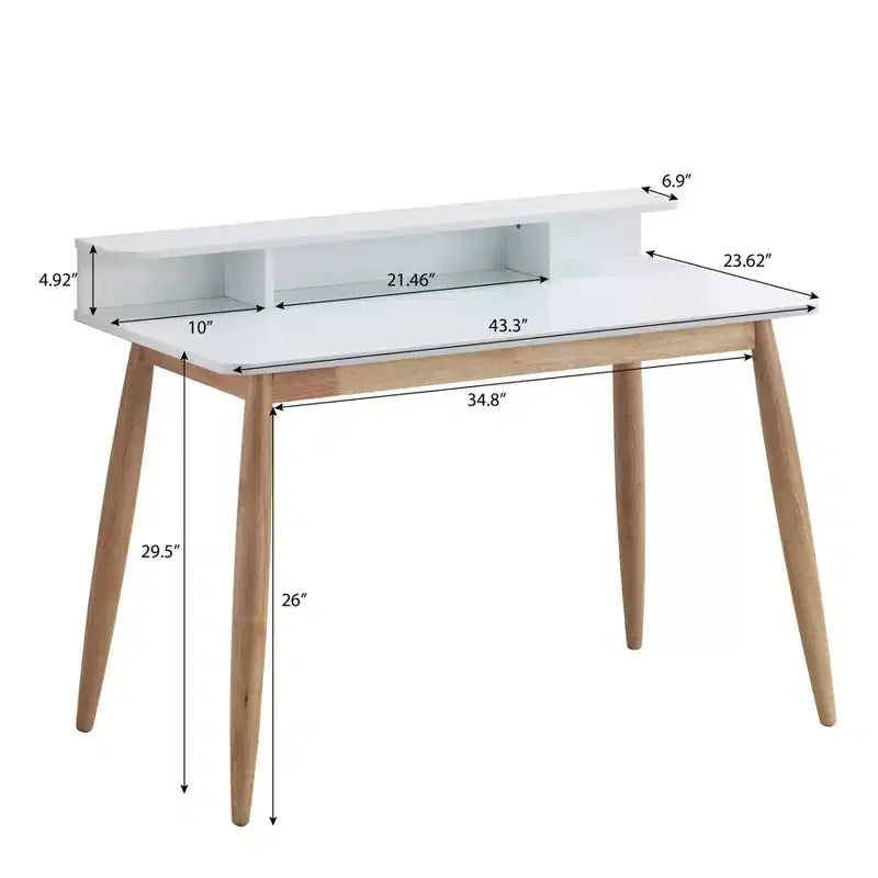 GDFStudio Nadia Mid-Century Modern Wood Writing Desk with Hutch and Open Shelves