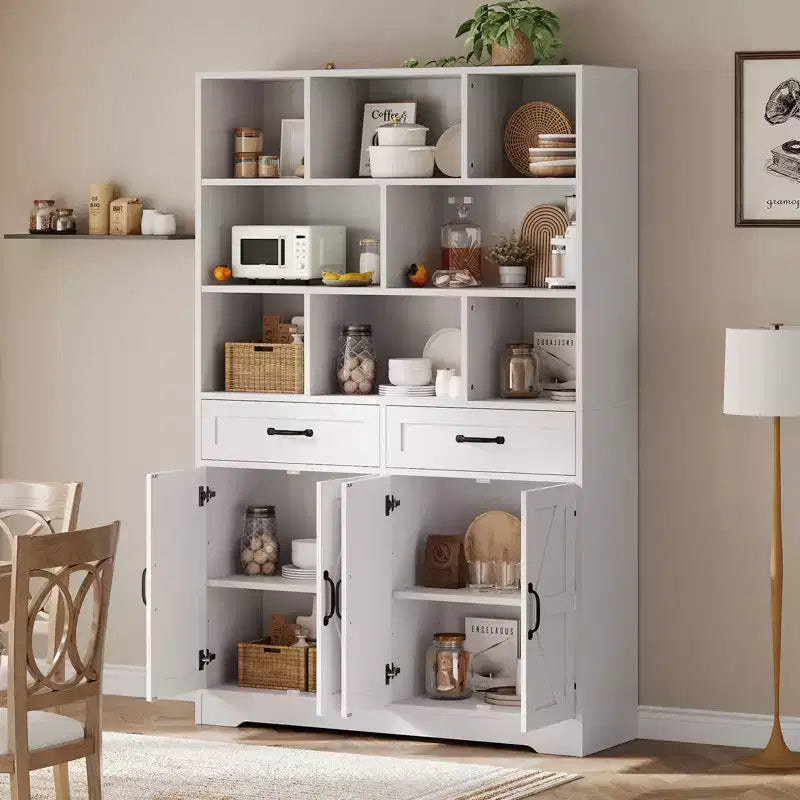Large Wooden Kids Bookcase, 2 Drawers, 4 Doors, 6-Tier Storage Cabinet, Spacious Organizer Shelf, for Living Room, Office