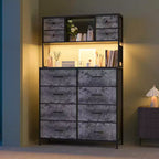 12 Drawer Fabric Dresser, Open Shelves, Metal Frame, for Bedroom, Hallway